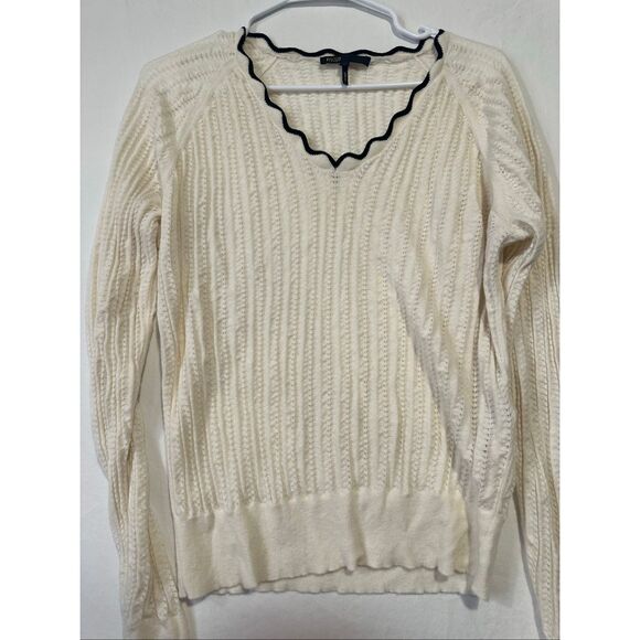 Maje textured cream & black border wool blend sweater, size 3 (Large) - Picture 2 of 8